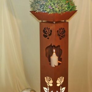 RS114 Edelrost Säule "Rosen am Feuer" mit Öffnung