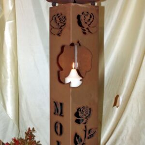 RS118 Edelrost Säule "Moin und Rosen am Feuer" mit Öffnung