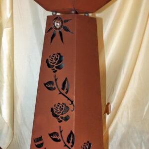 RS119 Konische Edelrost Säule "Wunschtext mit Rosen unter Edelstahlsonne"
