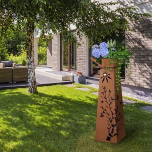 RS124 Konische Edelrost Säule "Baum unter Edelstahlsonne"