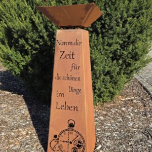 RS131 Konische Edelrost Säule "Nimm dir Zeit" mit Taschenuhr