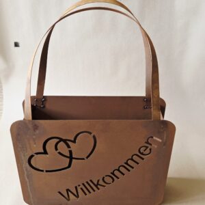 TA10 Edelrost-Tasche "Willkommen mit Herzmotiv"