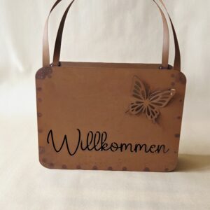TA11 Edelrost-Tasche "Willkommen mit Schmetterling"